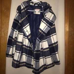 Blue Flannel Winter Coat with Hood